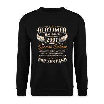 Oldtimer Baujahr Jahrgang 2007 Geburtstag Geschenk - Unisex Pullover - Schwarz - Vorne - Alina (178cm) & Michal (187cm)
