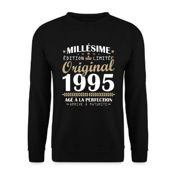 Jahrgang 1995 Original Geschenk zum 30-jährigen Jubiläum - Unisex Pullover - Schwarz - Vorne - Alina (178cm) & Michal (187cm)