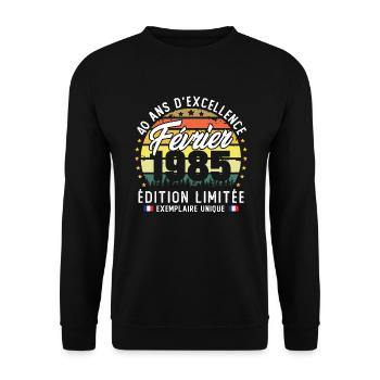 Février 1985 Vintage Cadeau Anniversaire 40 Ans - Sweat-shirt Unisexe - noir - Devant - Alina (178cm) & Michal (187cm)