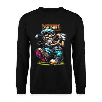 Drôle Golf Swinger Chemise Cartoon Golfer Homme - Sweat-shirt Unisexe - noir - Devant - Alina (178cm) & Michal (187cm)