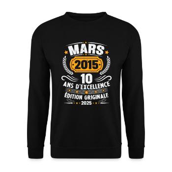 Vintage Mars 2015 Cadeau Anniversaire 10 Ans - Sweat-shirt Unisexe - noir - Devant - Alina (178cm) & Michal (187cm)