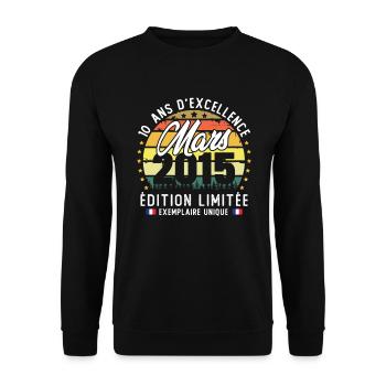 Mars 2015 Vintage Cadeau Anniversaire 10 Ans - Sweat-shirt Unisexe - noir - Devant - Alina (178cm) & Michal (187cm)