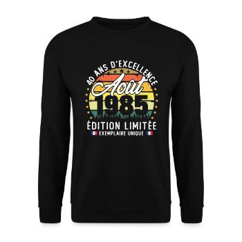 Août 1985 Vintage Cadeau Anniversaire 40 Ans - Sweat-shirt Unisexe - noir - Devant - Alina (178cm) & Michal (187cm)