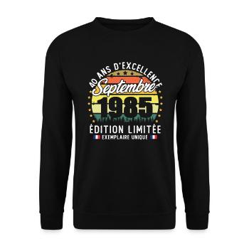 Septembre 1985 Vintage Cadeau Anniversaire 40 Ans - Sweat-shirt Unisexe - noir - Devant - Alina (178cm) & Michal (187cm)