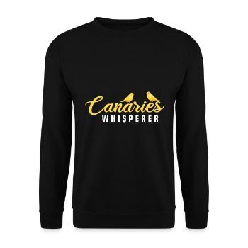 Kanarienvogel Flüsterer / Vogel Motiv - Unisex Pullover - Schwarz - Vorne - Alina (178cm) & Michal (187cm)