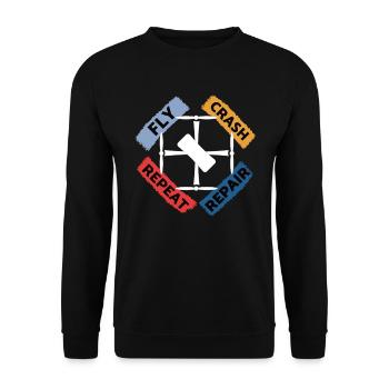 Fly - Crash - Repair - Repeat - Unisex Pullover - Schwarz - Vorne - Alina (178cm) & Michal (187cm)