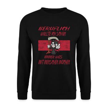 Beruflich Sensenmann - Unisex Pullover - Schwarz - Vorne - Alina (178cm) & Michal (187cm)
