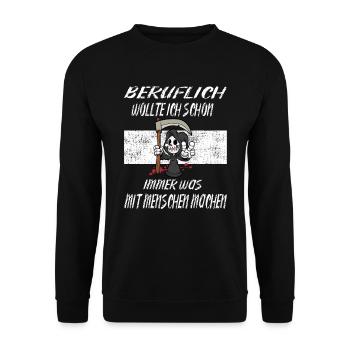 Beruflich Sensenmann - Unisex Pullover - Schwarz - Vorne - Alina (178cm) & Michal (187cm)