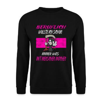 Beruflich Sensenmann - Unisex Pullover - Schwarz - Vorne - Alina (178cm) & Michal (187cm)