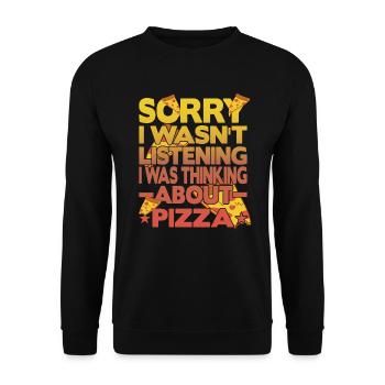 Hab nicht zugehört hab an Pizza gedacht - Unisex Pullover - Schwarz - Vorne - Alina (178cm) & Michal (187cm)