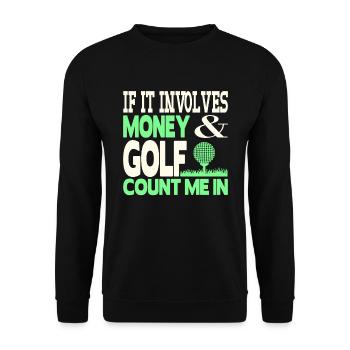 Geld und Golf - Unisex Pullover - Schwarz - Vorne - Alina (178cm) & Michal (187cm)