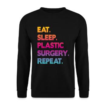 eat sleep plastic surgery repeat - Unisex Pullover - Schwarz - Vorne - Alina (178cm) & Michal (187cm)