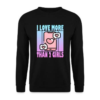 Ich liebe mehr als 2 Mädchen - Polyamor - Unisex Pullover - Schwarz - Vorne - Alina (178cm) & Michal (187cm)