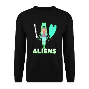 I love aliens - Unisex Sweatshirt - black - Front - Alina (178cm) & Michal (187cm)
