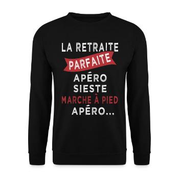 retraite parfaite sieste marche à pied apero - Sweat-shirt Unisexe - noir - Devant - Alina (178cm) & Michal (187cm)
