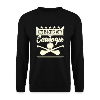 Life is better with Camogie - Unisex Pullover - Schwarz - Vorne - Alina (178cm) & Michal (187cm)