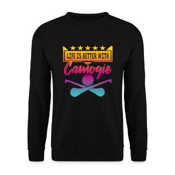 Life is better with Camogie - Unisex Pullover - Schwarz - Vorne - Alina (178cm) & Michal (187cm)