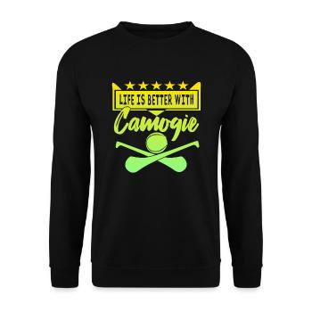 Life is better with Camogie - Unisex Pullover - Schwarz - Vorne - Alina (178cm) & Michal (187cm)