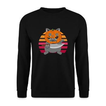 Halloween Katze Kürbiskopf - Unisex Pullover - Schwarz - Vorne - Alina (178cm) & Michal (187cm)