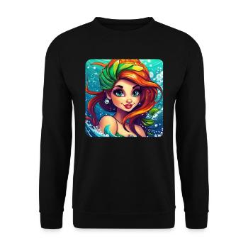 Niedliche Meerjungfrau Comic Anime Zeichentrick - Unisex Pullover - Schwarz - Vorne - Alina (178cm) & Michal (187cm)