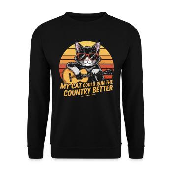Meine Katze würde das Land besser regieren - Unisex Pullover - Schwarz - Vorne - Alina (178cm) & Michal (187cm)