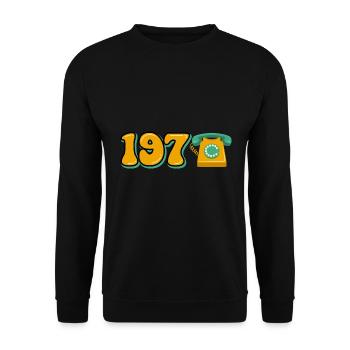 70er Jahre Retro Telefon Nostalgie Design - Unisex Pullover - Schwarz - Vorne - Alina (178cm) & Michal (187cm)