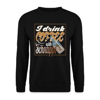 Coffee with Schnapps Kaffee mit Schnaps Spruch - Unisex Pullover - Schwarz - Vorne - Alina (178cm) & Michal (187cm)