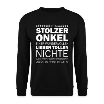 Coole Geschenkidee für Onkel Lustige Sprüche - Unisex Pullover - Schwarz - Vorne - Alina (178cm) & Michal (187cm)