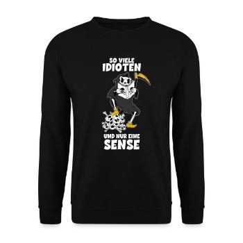 Totenkopf Sensenmann Lustige Geschenkidee Sprüche - Unisex Pullover - Schwarz - Vorne - Alina (178cm) & Michal (187cm)