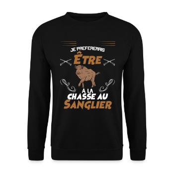 Je Préfèrerais Etre A La Chasse Au Sanglier - Sweat-shirt Unisexe - noir - Devant - Alina (178cm) & Michal (187cm)