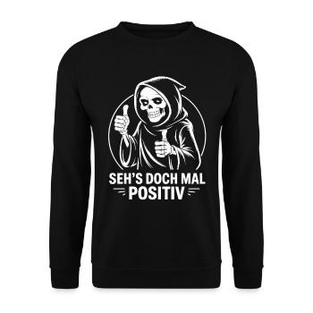 Seh's doch mal positiv Skull Reaper Daumen hoch - Unisex Pullover - Schwarz - Vorne - Alina (178cm) & Michal (187cm)