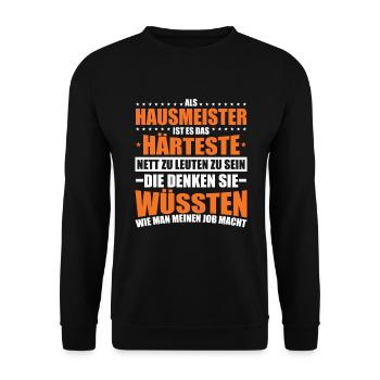 Hausmeister Facility Manager Hauswart Geschenkidee - Unisex Pullover - Schwarz - Vorne - Alina (178cm) & Michal (187cm)