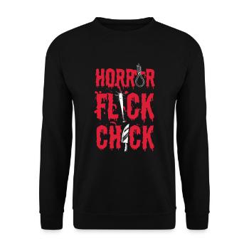 Horror Flick Chick Horror Movie, Film Lover Girls - Unisex Pullover - Schwarz - Vorne - Alina (178cm) & Michal (187cm)