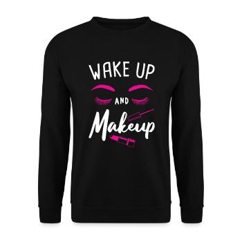 Wake Up And Make Up Lippenstift Kosmetikerin Schön - Unisex Pullover - Schwarz - Vorne - Alina (178cm) & Michal (187cm)