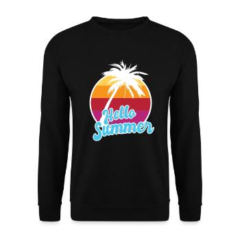 Hallo Sommer Tropischer Sommerurlaub / Strand Meer - Unisex Pullover - Schwarz - Vorne - Alina (178cm) & Michal (187cm)