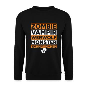 Halloween Zombie Vampir Monster Eichhörnchen - Unisex Pullover - Schwarz - Vorne - Alina (178cm) & Michal (187cm)