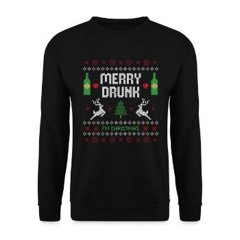 Merry Drunk I'm Christmas Funny / Weihnachten fun - Unisex Pullover - Schwarz - Vorne - Alina (178cm) & Michal (187cm)