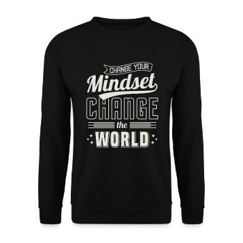 Ändern Sie Ihre Einstellung, ändern Sie die Welt - Unisex Pullover - Schwarz - Vorne - Alina (178cm) & Michal (187cm)