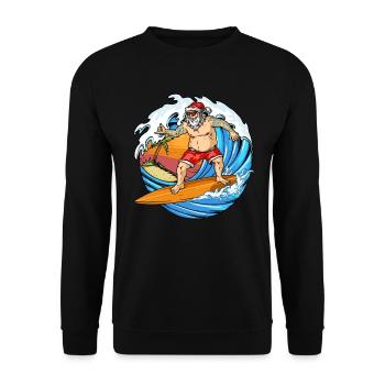 Weihnachten, Weihnachtsmann am Surfen, Surfbrett - Unisex Pullover - Schwarz - Vorne - Alina (178cm) & Michal (187cm)