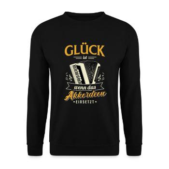 Glück ist wenn das Akkordeon einsetzt / Musik - Unisex Pullover - Schwarz - Vorne - Alina (178cm) & Michal (187cm)