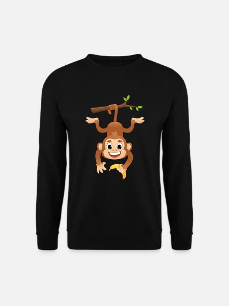 Affe am Ast mit Banane / Lustiger Affe / Tiere - Unisex Pullover - Schwarz