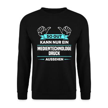 Medientechnologe Druck Design für stolze Profis - Unisex Pullover - Schwarz - Vorne - Alina (178cm) & Michal (187cm)