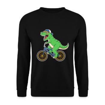 Dino Dinosaur on Bicycle - Unisex Sweatshirt - black - Front - Alina (178cm) & Michal (187cm)