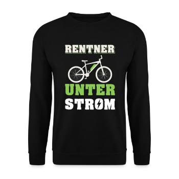 Rentner unter Strom / Fahrrad, E-Bike, Ruhestand - Unisex Pullover - Schwarz - Vorne - Alina (178cm) & Michal (187cm)