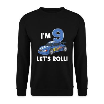 Children's birthday car racing car / 9 years - Unisex Sweatshirt - black - Front - Alina (178cm) & Michal (187cm)