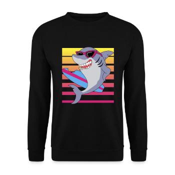 Hai Surfbrett, lustiges Surfer Design - Unisex Pullover - Schwarz - Vorne - Alina (178cm) & Michal (187cm)
