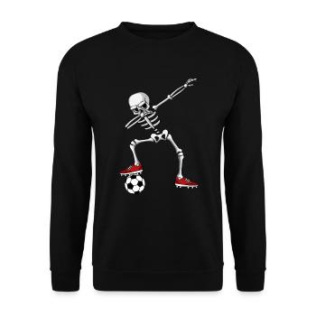 Dabbing skeleton with football, Halloween - Unisex Sweatshirt - black - Front - Alina (178cm) & Michal (187cm)