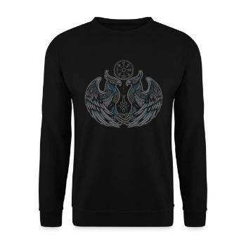 Walhalla Rabe Raben Odins Runen Nordischer Kompass - Unisex Pullover - Schwarz - Vorne - Alina (178cm) & Michal (187cm)