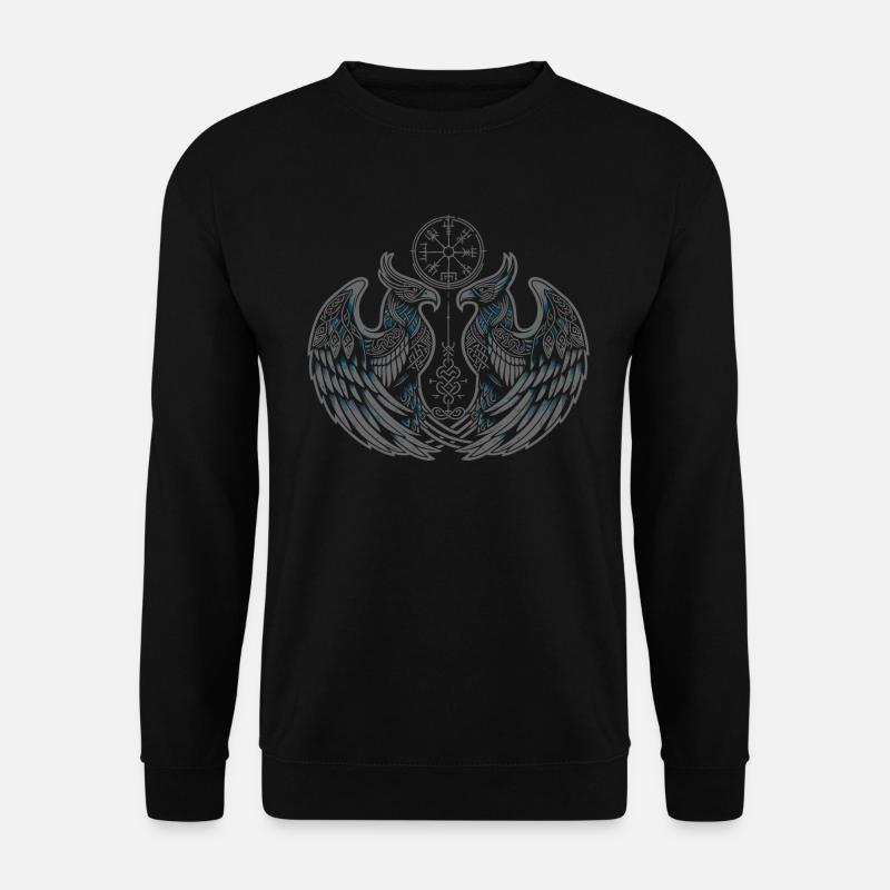 Walhalla Rabe Raben Odins Runen Nordischer Kompass - Unisex Pullover - Schwarz
