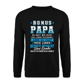 Bonus Papa Spruch / Stiefvater, Familie - Unisex Pullover - Schwarz - Vorne - Alina (178cm) & Michal (187cm)